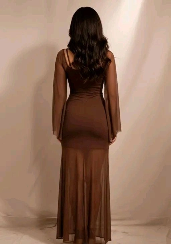 Brown Women Off-Shoulder Bodycon Mesh Maxi Dress with Rose - XS, Red