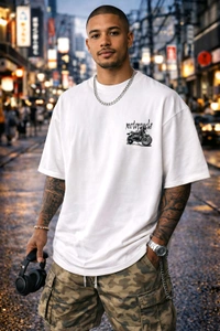 Oversized Motorcycle Print T Shirt For Unisex| 240 GSM | Premium Cotton - M-40