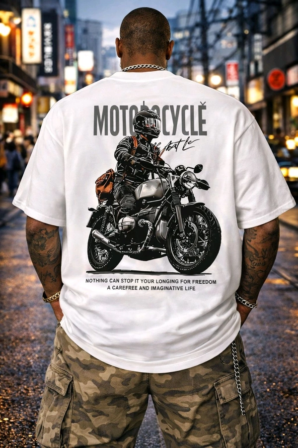 Oversized Motorcycle Print T Shirt For Unisex| 240 GSM | Premium Cotton - XL-44