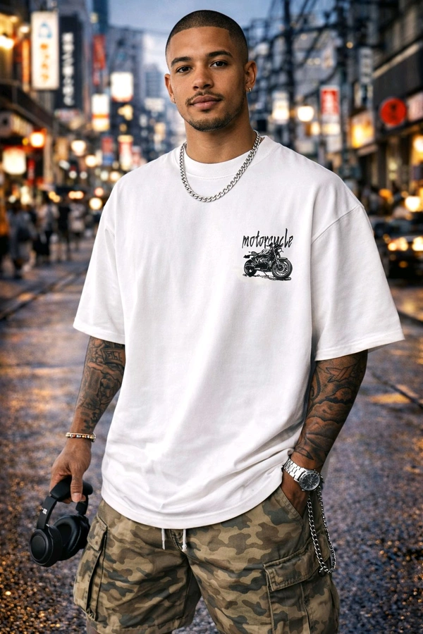 Oversized Motorcycle Print T Shirt For Unisex| 240 GSM | Premium Cotton - XXL-46