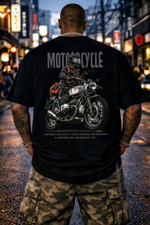 Oversized Motorcycle Print T Shirt For Unisex| 240 GSM | Premium Cotton - S-38 - XL-44