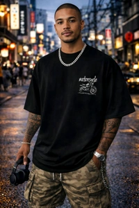 Oversized Motorcycle Print T Shirt For Unisex| 240 GSM | Premium Cotton - S-38 - XL-44