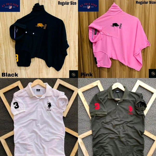 Polo USPA Solid Half Sleeves T Shirt Black,pink, White, Green( Pack Of 4)