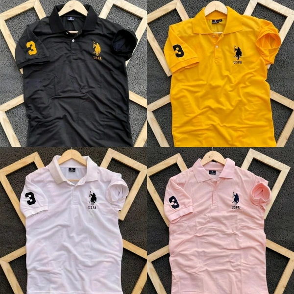 Polo USPA Solid Half Sleeves T Shirt Black,pink, White, Yellow( Pack Of 4)