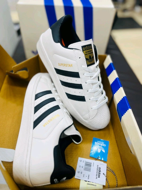 Adidas Originals Superstar White & Black Sneakers – Iconic 3-Stripes Shoes for Men - White, 9