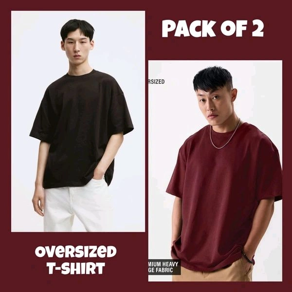 Oversized Plain T-Shirt (Pack of 2) | 240 GSM | Premium Cotton - L-40