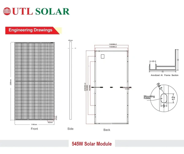 UTL Bifacial 540W 24V Solar Panel - Pack of 4