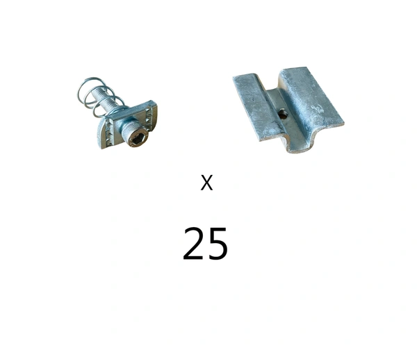 Solar Panel Mounting Hot Dip Mid Clamp (U) with SS Allen Bolt M8 40MM & GI Spring Nut - Pack of 25 Set