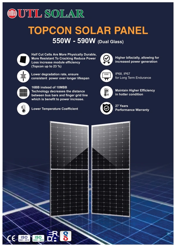 UTL Bifacial N-Type TOPCon Dual Glass 590W 24V Solar Panel - Pack of 4