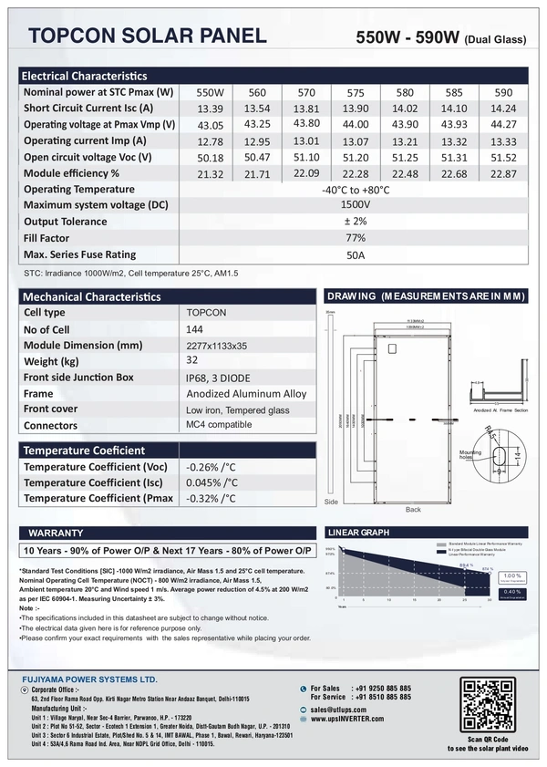 UTL Bifacial N-Type TOPCon Dual Glass 590W 24V Solar Panel - Pack of 2