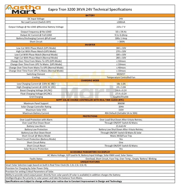 Eapro Tron 3200 3KVA 24V 104A AI MPPT Solar PCU