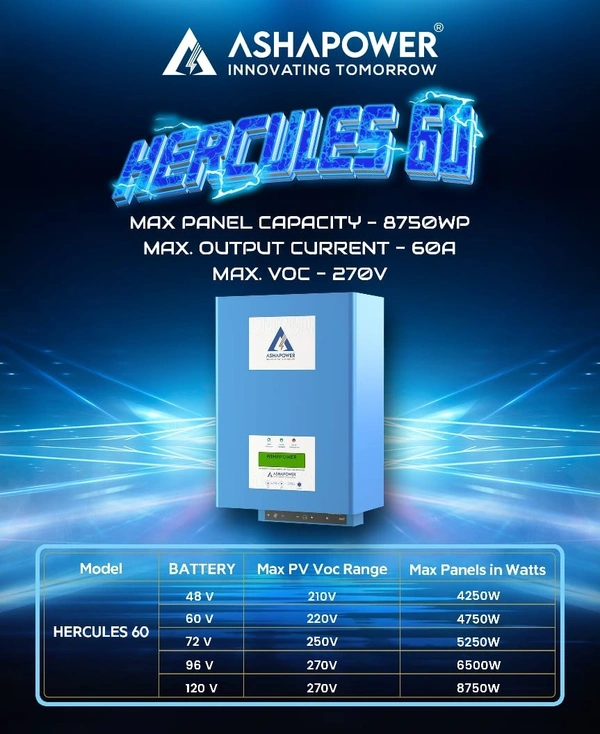 Ashapower Hercules 60 48/60/72/96/120V 60A MPPT Solar Charge Controller SMU Ver. 9.0