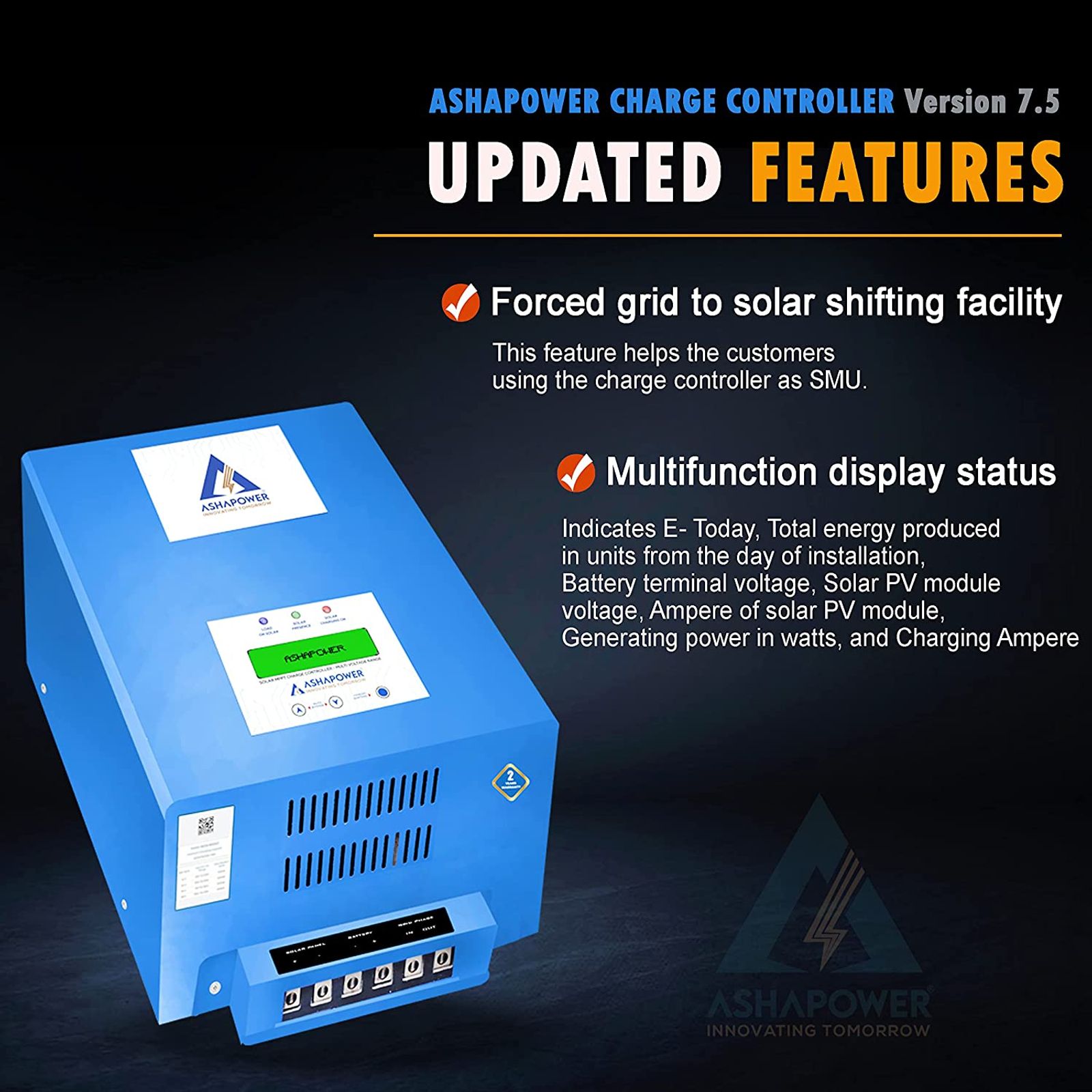 Ashapower Neon 80 12/24/36/48V 80A MPPT Solar Controller SMU (Ver