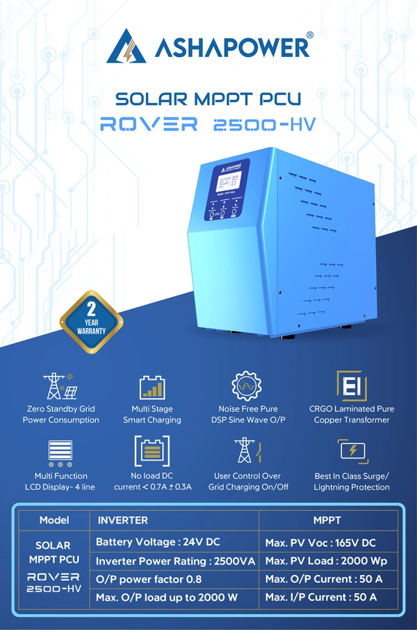 Ashapower Rover 2524 2.5KVA 24V Copper MPPT Solar PCU