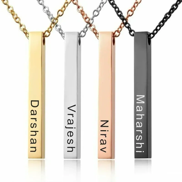 Itsmyway Name Engraved Vertical Bar Pendant Necklace | with Name/Date - Rose Gold