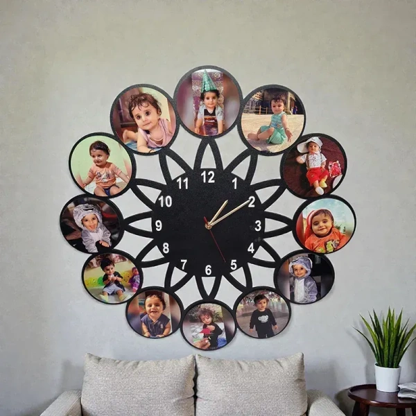 Itsmyway Gift Flower Shape Round MDF Clock - 12 Pics