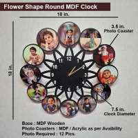 Itsmyway Gift Flower Shape Round MDF Clock - 12 Pics