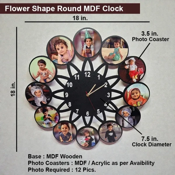 Itsmyway Gift Flower Shape Round MDF Clock - 12 Pics