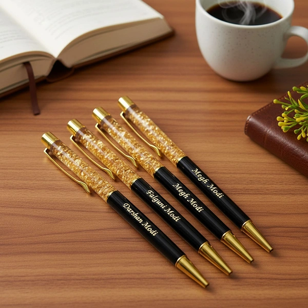 Personalized Gold Foil Pen - Custom Engraved Black & Gold Ballpoint Pen
