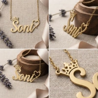 Itsmyway Gift Elegant Customised Name Pendant with Heart and Crown | Brass Material | Gift for Her