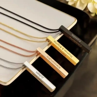 Itsmyway Name Engraved Vertical Bar Pendant Necklace | with Name/Date - Rose Gold