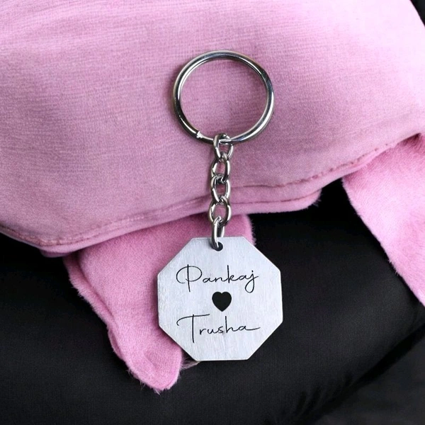 Itsmyway Gift Octagoan S.S. Metal Keychain - Engraved Key Ring with Name / Quotes - Best Gift For Him/Her (3.5 cm x 3.5 cm, Silver)