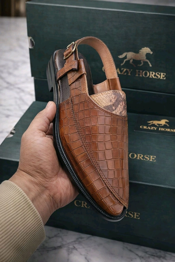 Croc Leather Tan Peshawari - 6