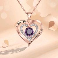 Generic Preserved Purple Real Rose & Purple Bear Box with Heart I Love You Necklace Box and Eternal Flowers Rose
