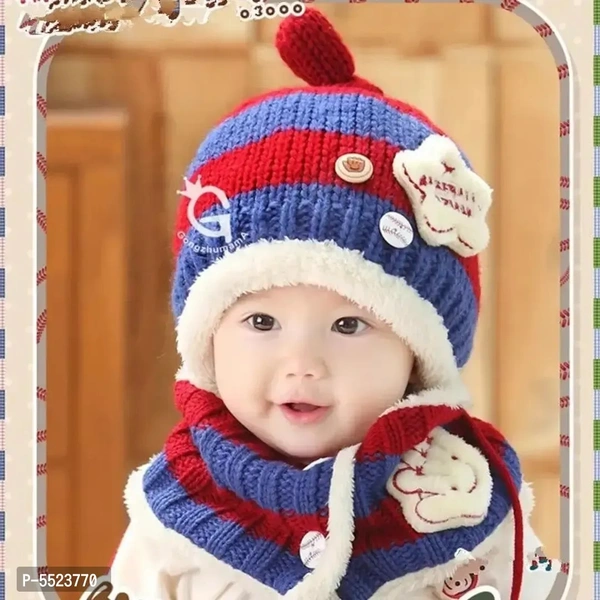 Kids Button Style Winter Cap with Muffler