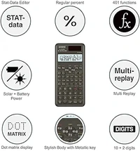 Casio FX-991MS 2nd Gen Non-Programmable Scientific Calculator, 401 Functions and 2-line Display, Black