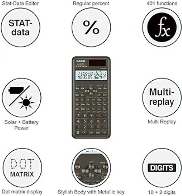 Casio FX-991MS 2nd Gen Non-Programmable Scientific Calculator, 401 Functions and 2-line Display, Black