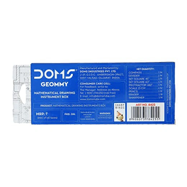 Doms Geommy Mathematical Drawing Instrument Geometry Box | Durable Blue Finish Body | Safe & User Friendly | Set of 10 Instruments Geometry Box