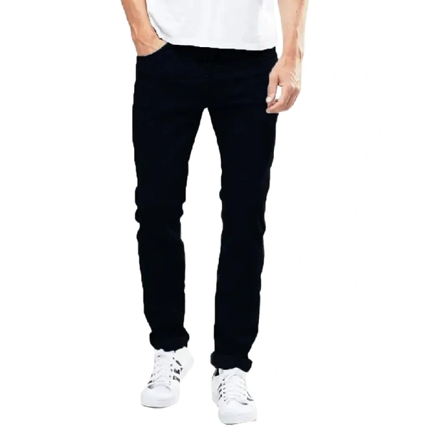 Men's Black Cotton Blend Solid Regular Fit Mid-Rise Jeans - Black, 28