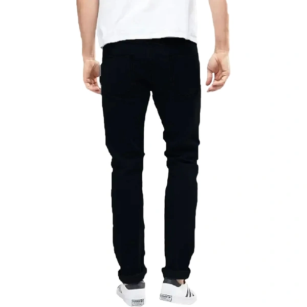 Men's Black Cotton Blend Solid Regular Fit Mid-Rise Jeans - Black, 30