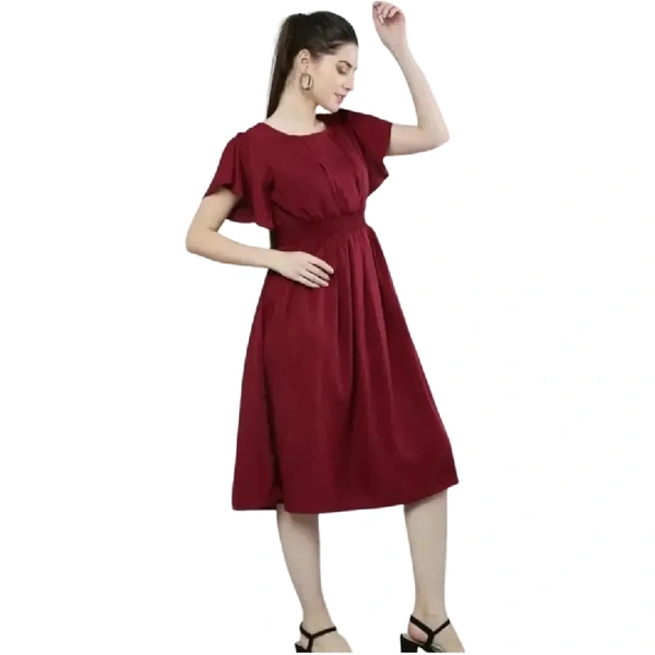 MAROON NECK PLEATED DRESS - MAROON, L