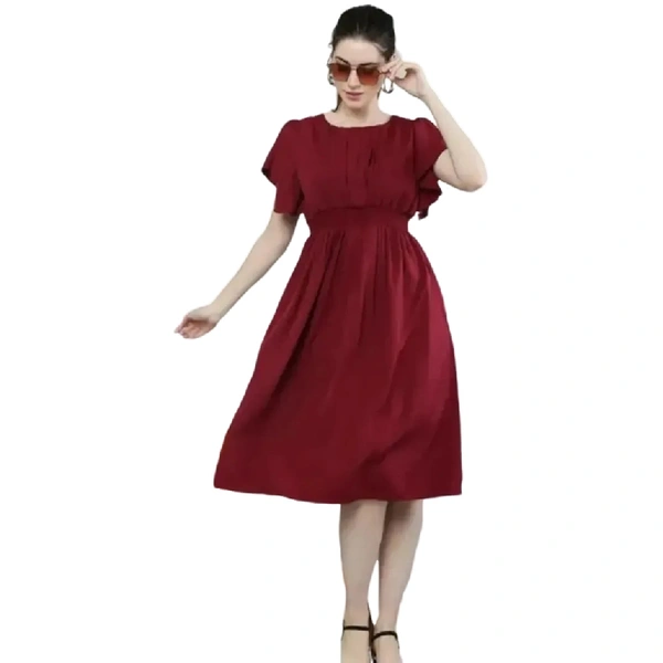 MAROON NECK PLEATED DRESS - MAROON, L