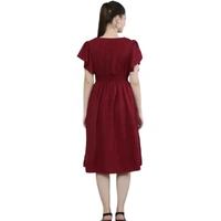 MAROON NECK PLEATED DRESS - MAROON, XL