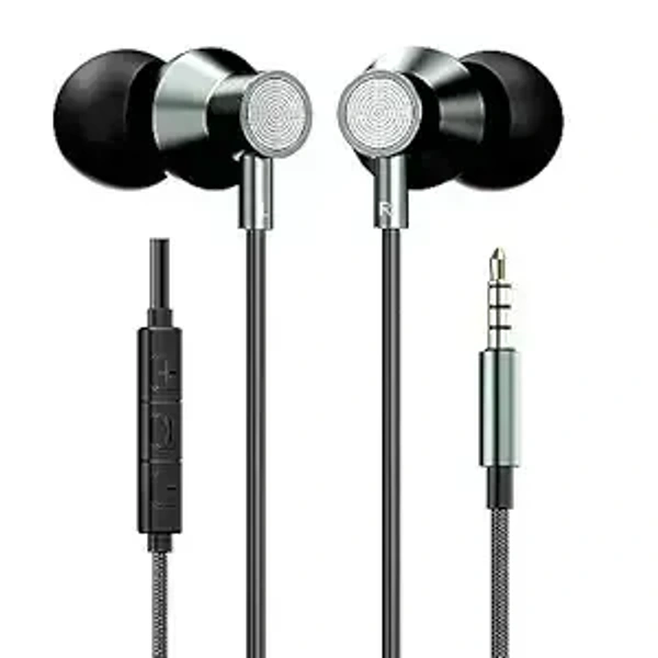 Portronics Conch Tune A Wired earphone with mic, 3.5mm Audio Jack, In-Line Controls, IPX5 Wired  (Grey, In the Ear) - Gray