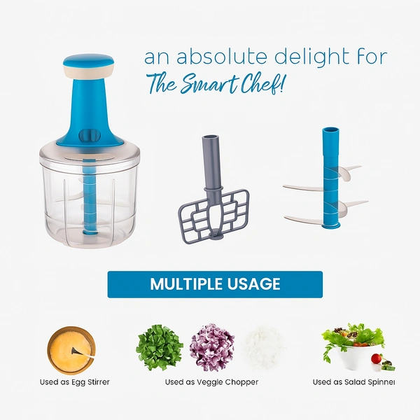 Bizznmax™ Insta Push Chopper 1200 ml Vegetable Chopper  (1 Stainless steel 6 Blade, 1 Blending Bled) - Multiple