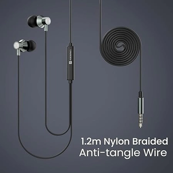 Portronics Conch Tune A Wired earphone with mic, 3.5mm Audio Jack, In-Line Controls, IPX5 Wired  (Grey, In the Ear) - Gray