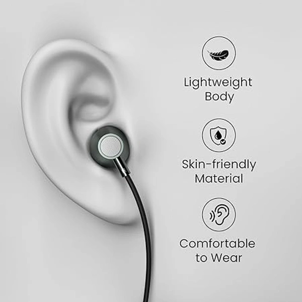 Portronics Conch Tune A Wired earphone with mic, 3.5mm Audio Jack, In-Line Controls, IPX5 Wired  (Grey, In the Ear) - Gray