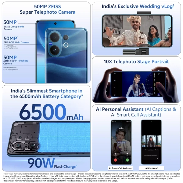 vivo V60 5G (Moonlit Blue, 256 GB)  (8 GB RAM) - (8+256GB), Moonlit Blue