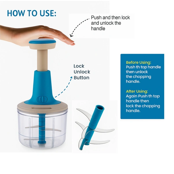 Bizznmax™ Insta Push Chopper 1200 ml Vegetable Chopper  (1 Stainless steel 6 Blade, 1 Blending Bled) - Multiple