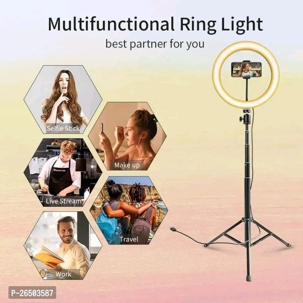 10 Selfie LED Ring Light, Phone Holder,7 Feet Long Stand 360 degree 1.5 meter long collar mic Kit Best for YouTube Makeup Camera for Beauty Parlor Saloon Studio Video Shooting - Black