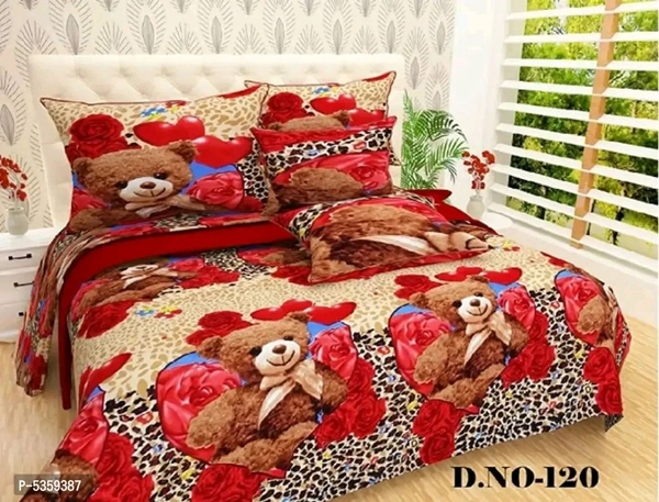 Printed Polycotton Double Bedsheet with two Pillow Covers - Double Size