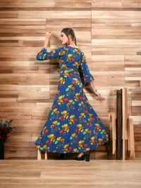 Woman's Multicolor Crepe 3/4 Flared Sleeve Floor Length Anarkali Gown - XL