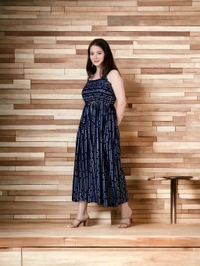 Stylish Navy Blue Rayon Embellished Dresses For Women - M