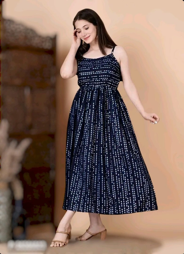 Stylish Navy Blue Rayon Embellished Dresses For Women - L
