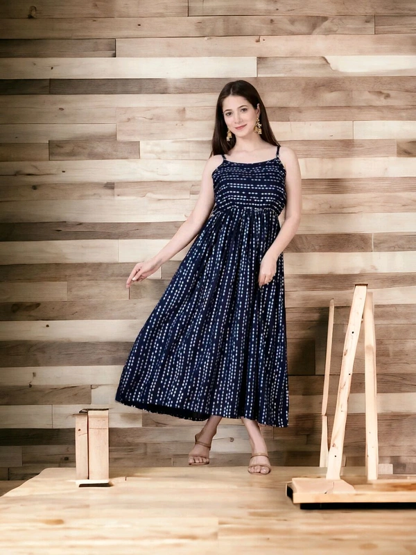 Stylish Navy Blue Rayon Embellished Dresses For Women - XL