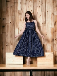 Stylish Navy Blue Rayon Embellished Dresses For Women - XL